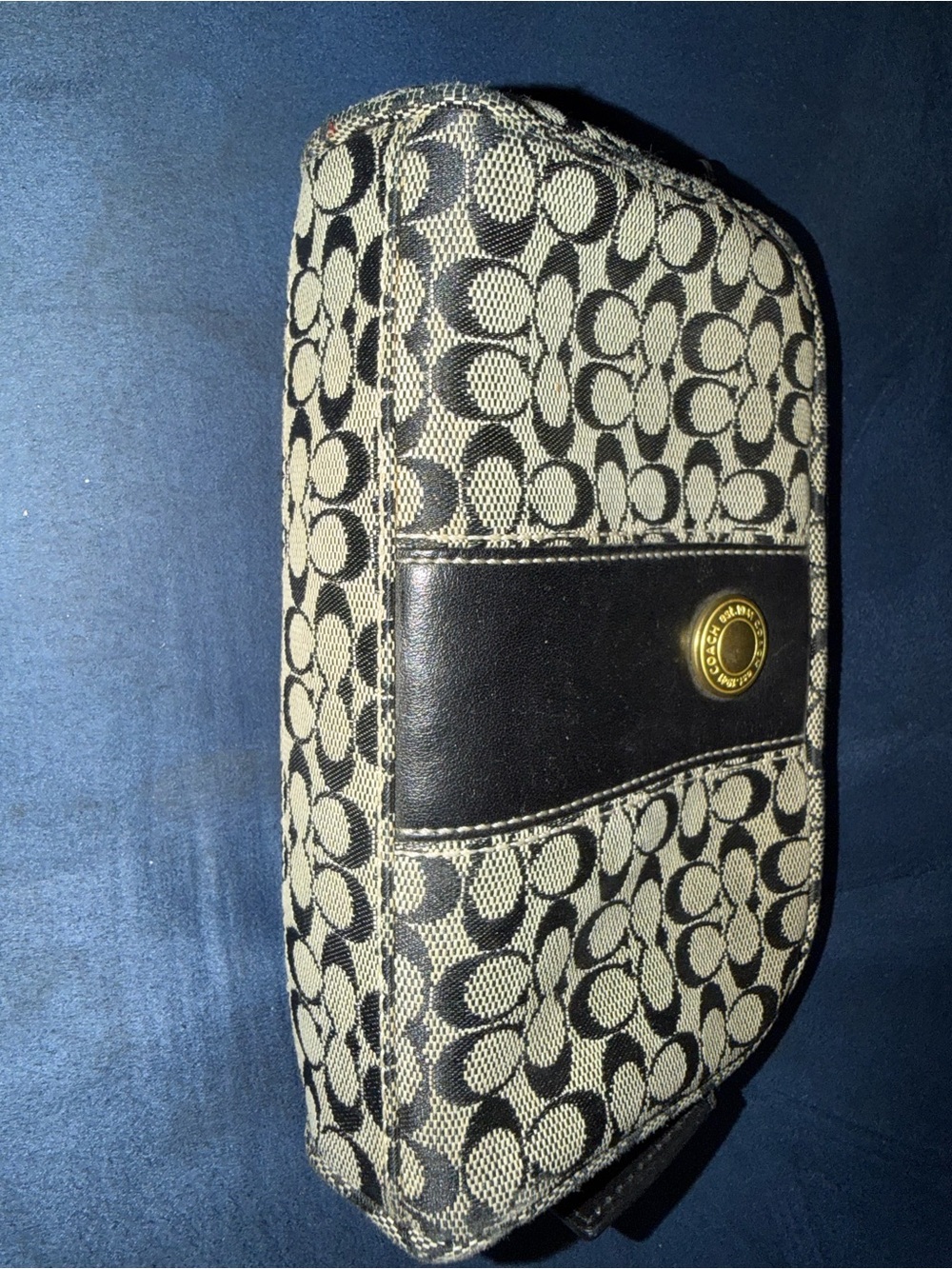 Coach women's Signature Monogram Pouch in Black and Tan